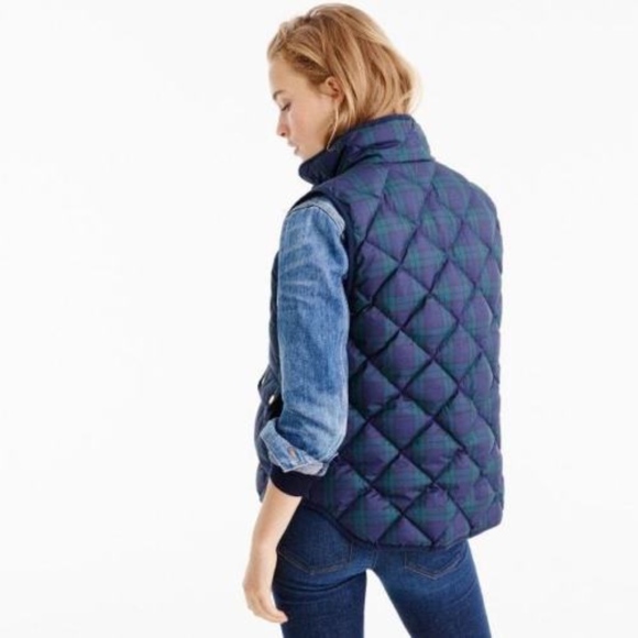 J.Crew Blue Plaid Zip Puffer Quilt Excursion Vest - Picture 2 of 8